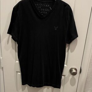 American Eagle Outfitters Men's Dark Navy/Black V-Neck Tee